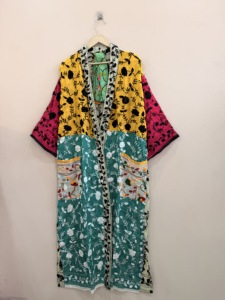 Assorted Colorful Viscose Georgette Kimono <b>Robe</b> For <b>Women</b> Handmade Phulkari Embroidered Long Duster Jacket - Product Image 6