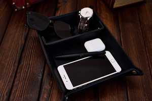 Regal Genuine <b>Leather</b> Tray Premium Quality Bedside Valet Storage Box Custom Hot Stamping Real <b>Leather</b> Tray GLTY-0020 - Product Image 1