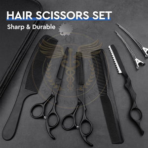 Juego de tijeras profesionales para cortar el cabello, 10 piezas, kit de tijeras para corte de cabello, para hombres y mujeres, para el hogar, salón de belleza, barbería, 6.5 pulgadas, color negro, regalo de Navidad - Product Image 2