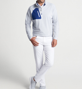 Sweat-shirt gris pour homme à col zippé, manches longues, couleur unie, décontracté, en coton tricoté, avec fermeture éclair, respirant - Product Image 3