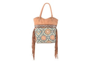 Sac en toile de qualité supérieure avec fourrure de vache et franges en cuir, style bohème, fournisseur indien de premier plan - Product Image 6