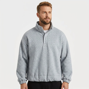Veste polaire à col zippé pour homme, gris uni, coupe décontractée, pour l'automne, en polyester respirant, logo sur le devant - Product Image 2