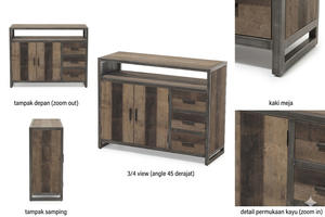 Araimo Industrial Teak Solid Wood Dresser Cabinet 3 Drawers Open <b>Shelf</b> Scandinavian Design <b>Rustic</b> Finish for Bedroom Storage - Product Image 5