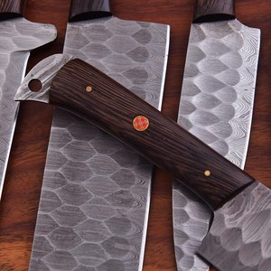 Hand Forged Damascus Steel 5-Piece Full Tang Ambidextrous Modern Dark African Wood Handle Chef <b>Knife</b> <b>Set</b> Leather Bag OEM/ODM - Product Image 3