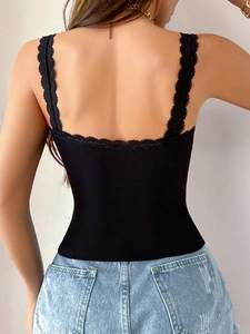 OEM 2026 Women Different colors Knitted <b>Tank</b> <b>Top</b> With <b>Lace</b> Trim Scoop Neck Casual Solid Color Spandex Cotton Blend <b>Top</b> - Product Image 4