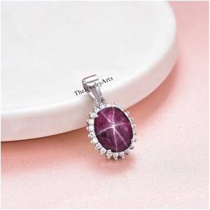Natural <b>Ruby</b> Star Gemstone Pendant <b>Necklace</b> 925 Sterling Silver 10x8mm VVS Clarity Oval Cabochon Trendy Jewelry Gift - Product Image 6