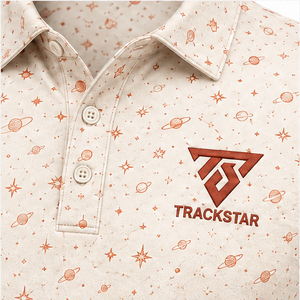 Polo pour homme Trackstar, crème, imprimé planètes célestes, manches courtes, col boutonné, chemise de golf, logo personnalisé - Product Image 4