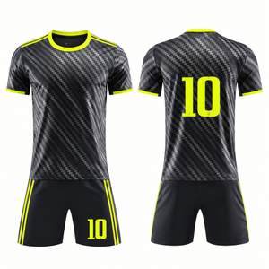 High Quality Carbon Fiber Pattern Soccer uniform Set High-Vis Neon Yellow Sublimated Football Uniform - Product Image 3