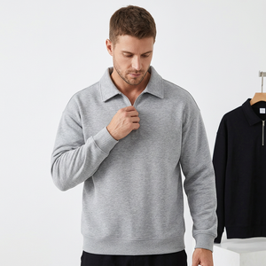 Pull polo tricoté à manches longues pour homme, couleur unie, avec fermeture éclair, style décontracté, en coton anti-boulochage, collection essentielle de tricots - Product Image 2