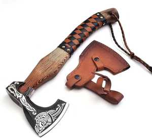 Hache de survie en acier à haute teneur en carbone forgée à la main pour le camping en plein air, avec manche en bois et étui – Vente en gros - Product Image 1