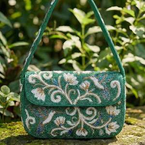Handcrafted Floral Pattern Embroidered <b>Seed</b> Beaded Shoulder Bag <b>For</b> Evening Party <b>Wedding</b> Gifts Luxury Women Fashion Handbag - Product Image 6