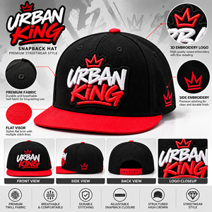 Casquette Snapback Broderie 3D Noire et Rouge Unisexe Style Urbain Chapeau 6 Panneaux Décontracté Tendance Personnalisé - Product Image 6