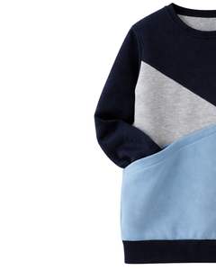 Sweat-shirt en molleton personnalisé pour femme, coloris bleu marine, gris clair et bleu ciel, col rond, en mélange de coton, décontracté, pour l'hiver - Product Image 3