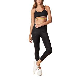 Soutien-gorge de sport noir en maille pour femme, bretelles spaghetti, col rond, sans couture, haut de yoga et d'entraînement, maintien moyen, respirant, vêtement de fitness - Product Image 3