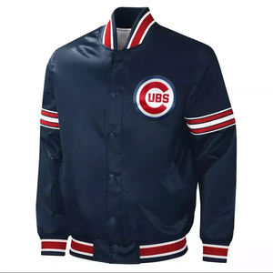 Chaqueta Bomber de Satén Azul Marino con Logotipo de Equipo de Béisbol, Chaqueta Ligera Estilo Universitario - Product Image 1