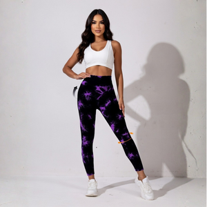 Leggings Deportivos de Cintura Alta para Mujer, Color Negro y Morado Tie Dye, para Yoga, Gimnasio, Fitness, Ropa Deportiva, Leggings Largos - Product Image 1