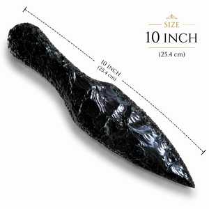 Couteau artisanal en obsidienne noire, grande lame en cristal de verre volcanique naturel, style tribal, objet décoratif spirituel, Gujarat Home - Product Image 1