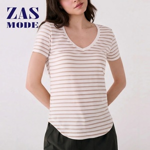 Camisas de Manga Corta a Rayas Modernas para Mujer 2026, Vestido Casual Elegante con Cuello en V, Cómodo, Suave, Transpirable, Hecho en Bangladesh - Product Image 1