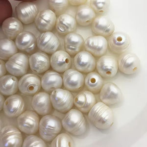 Perles d'eau douce blanches en forme de goutte 9-11mm, trou large 2mm, brin lâche pour la fabrication de bijoux, vente en gros en vrac - Product Image 1