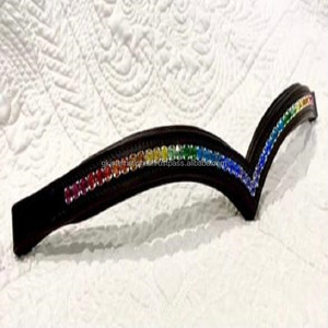 Banda de cejas de caballo de cuero de canal vacío negro acolchado suave extra cómodo personalizada con 1 Fila de cristales AB cadena decorativa ostentosa - Product Image 2