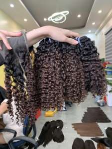 100% Extension de tissage de cheveux vietnamiens bruts vierges crépus Afro eurasiens faisceaux bouclés non traités traités en interne minuscules bouclés - Product Image 3