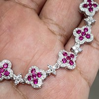 Pulsera Clover con Moissanita VVS de Corte Brillante, Pasa Prueba, Detalles Rosados, Estilo Rapper Hip Hop, Plata 925 Bañada en Oro, Moderna, Iced Dvars