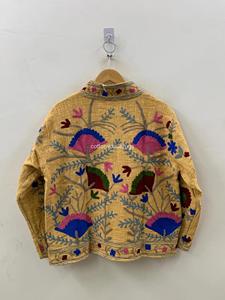Abrigo de Algodón con Cuello Mandarín y Bordado Floral a Mano, Estilo Bohemio para Mujer, Manga Larga, Ropa Exterior Casual de Primavera - Product Image 3