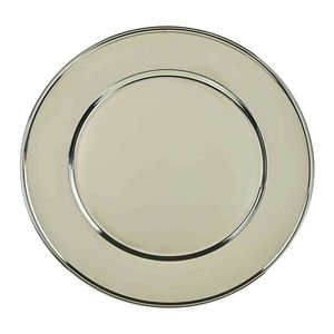 Assiette de Présentation Ronde de Luxe pour Mariage, Bord Argenté, Vaisselle Métallique en Gros, Sous-Assiette Décorative - Product Image 1