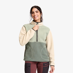 Veste polaire pour femme à demi-zip personnalisée OEM de haute qualité, col montant, chaude pour l'hiver, en polyester recyclé, style Sherpa - Product Image 1
