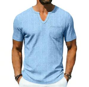 Camiseta Casual de Poliéster de Manga Corta con Cuello Redondo para Hombre, con Bolsillo, Corte Regular, Transpirable, Diseño Sólido, Logotipo Frontal, Secado Rápido - Product Image 1