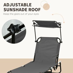 Set di 2 Sdraio Pieghevoli Grigio Scuro per Piscina con Parasole e Schienale Reclinabile, Telaio in Acciaio e Alluminio - Product Image 5