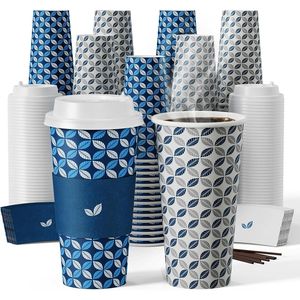 Lot de 100 gobelets à café jetables bleus de 20 oz avec couvercles, manchons et agitateurs pour la maison, le bureau ou le café - Product Image 1