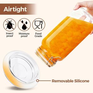 Juego de 3 Frascos de Vidrio Herméticos de 0.6 Galones con Tapas, Recipientes Cuadrados Transparentes para Almacenamiento de Alimentos para Uso Doméstico - Product Image 4