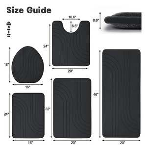 Modern 4-Piece Black Bath <b>Mats</b> <b>Set</b> Rectangle Memory Foam Non-Slip Rubber Backing Thick for Home <b>Bathroom</b> Use - Product Image 5