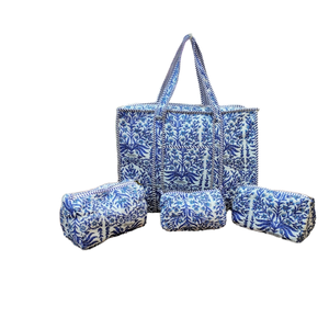 Premium High Quality <b>Quilted</b> Cotton Tote <b>Bag</b> Bohemian Flower Printed Beach Toiletry <b>Bag</b> for Women Size 18*18*6 19*17*6 Summer - Product Image 1