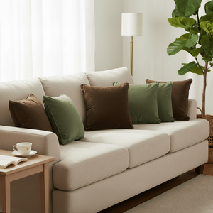 SOGA Lot de 6 housses de coussin décoratives en velours 45 cm, marron intense et vert sauge, pour salon ou chambre à coucher - Product Image 2