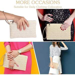 Sac à main tissé bohème d'été DreamCraft pour femmes et filles, pochette en paille fabriquée au Vietnam avec fermeture éclair et dragonne - Product Image 3