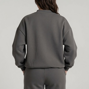 <b>Women</b> Oversized Mock Neck Sweatshirt <b>Dark</b> <b>Grey</b> Trackstar Graphic Casual Long Sleeve Winter Pullover Streetwear - Product Image 2