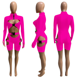 Mono morado sexy de manga larga con cuello alto y aberturas para mujer, ajustado tipo bodycon, corto por encima de la rodilla, estilo skinny para club. - Product Image 2