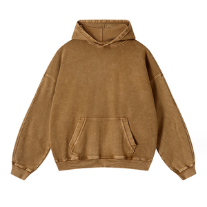 Sudadera con Capucha Extra Grande, Lavada, Estilo Vintage, Color Marrón, Transpirable, Tejida, para Hombre, en Seis Colores, 100% Algodón Felpa - Product Image 5