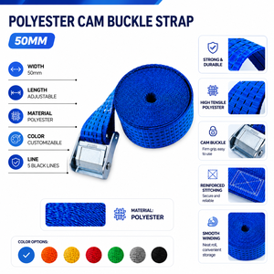 Sangle de fixation à boucle cam pour transport de camions, 50 mm, polyester, 800 kg, sans crochet, pour sécurisation de cargaison, fournisseur direct d'usine OEM - Product Image 4
