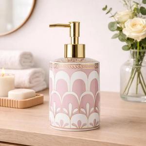 Distributeur de lotion en céramique rose avec pompe, idéal pour les soins de la peau, pour la salle de bain, le comptoir et comme article cadeau, décoration intérieure, provenance Inde - Product Image 4