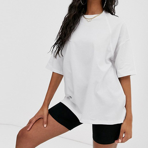 Camiseta Blanca Oversize de Algodón para Mujer, Cuello Redondo, Corte Holgado, Manga Corta, Color Sólido, Estilo Jersey, Prenda Básica para Todas las Temporadas - Product Image 2