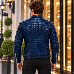 <b>Mens</b> <b>Blue</b> for Embossed Leather Breathable Winter Slim Fit Motorcycle Jacket OEM Luxury Fashion Outerwear Wholesale - Product Image 6