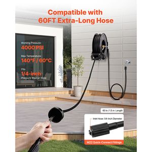 Avvolgitubo Avvolgibile Automatico in Acciaio Rinforzato da 60 Piedi x 1/4 Pollici per Idropulitrici, 4000 PSI Max, Lunghezza 15m - Product Image 5