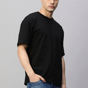T-shirt pour homme en coton 100% noir à col rond et manches courtes, coupe classique, décontracté, couleur unie, jersey tricoté, teinture unie - Product Image 4