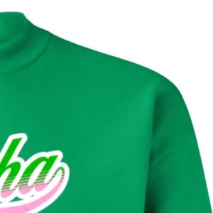 Sudadera Verde AKA con Gráficos, Cuello Redondo, Manga Larga, Puños Acanalados, Informal, para Mujer, Top de Felpa, Moda Urbana, para Uso Diario - Product Image 3