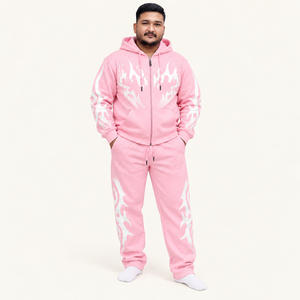 Custom Men's Flame <b>Graphic</b> Tracksuit Screen Printed <b>Zip</b> <b>Up</b> <b>Hoodie</b> Sweatpants Set Oversized Streetwear Private Label OEM - Product Image 3