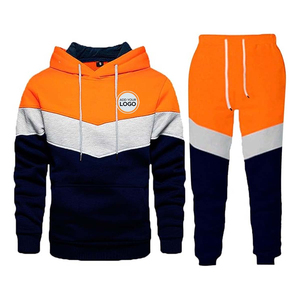 Ensemble de survêtement décontracté pour homme avec sweat à capuche color block et pantalon de jogging à cordon de serrage, manches longues, respirant, en polyester et coton, idéal pour l'automne - Product Image 1
