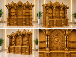 Royal Triple Shikhara Teak Wood Hindu Home Temple Grand Traditional Indian Wooden <b>Pooja</b> <b>Mandir</b> with Intricate Carvings For USA - Product Image 6